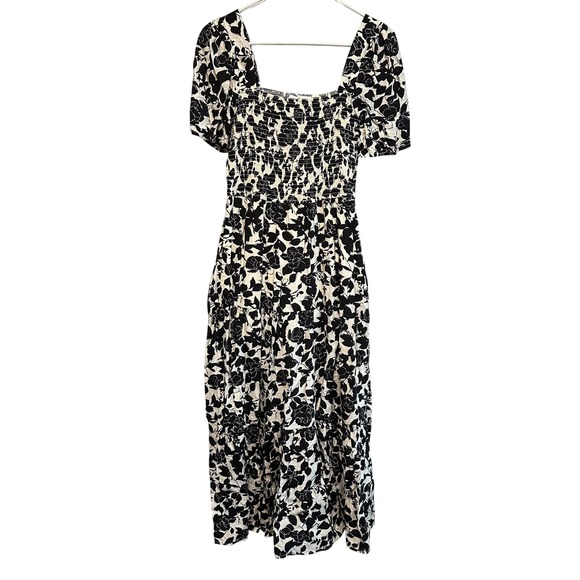 August Sky Dresses & Skirts - August Sky Black White Floral Maxi Dress Puff Sleeve Bohemian Prairie Milkmaid M